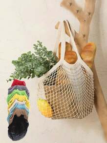 1 件装网绳购物袋便携式、可清洗、可重复使用的购物手提袋储物袋适用于杂货店购物、海滩、储存、水果、蔬菜和市场 - 彩色 - 查看 12