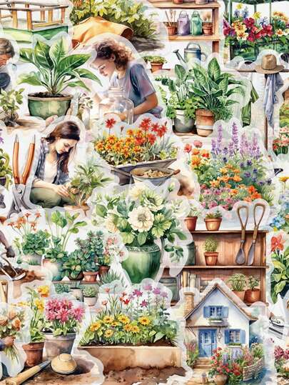 50 件绿色花园贴纸笔记本电脑手册手机壳装饰贴花