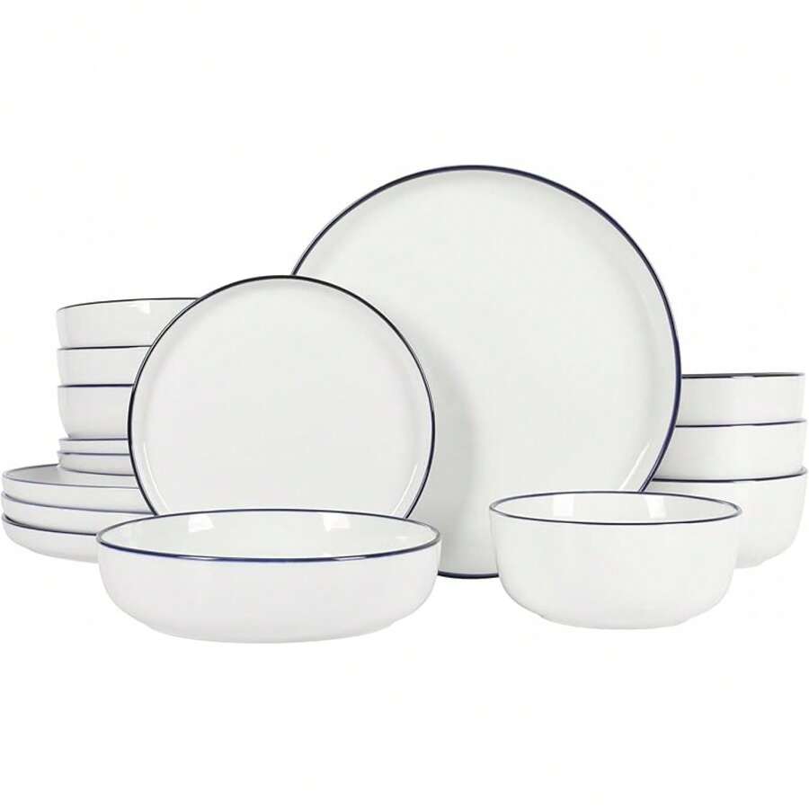Gibson Home Oslo Porcelain Chip And Scratch Resistant Dinnerware Set, Service For 4 (16pcs), Plates And Bowls Dishes Sets, White - 卡其色 - 查看 1