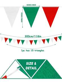 Cờ tam giác màu đỏ, xanh lá cây, trắng, dùng cho Giáng sinh, năm mới, tiệc sinh nhật, phòng, cửa ra vào, vườn, treo trên bàn ăn trang trí - Nhiều màu - Xem 2