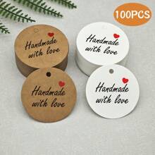 100PCS Handmade Kraft Paper Gift Tags With Letter "Handemade With Love" - For Birthday, Parties, Holidays, Wedding Decor & Crafts