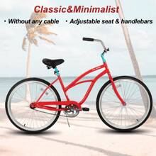 HILAND 26 Inch Womens Beach Cruiser Bike, Single Speed Commuter Bicycle With Rear Coaster Brake, Low Step-Through Frame, Comfortable Seat With Dual Springs, City Hybrid Bike For Women Men Adult - Red - View 3