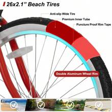HILAND 26 Inch Womens Beach Cruiser Bike, Single Speed Commuter Bicycle With Rear Coaster Brake, Low Step-Through Frame, Comfortable Seat With Dual Springs, City Hybrid Bike For Women Men Adult - Red - View 4