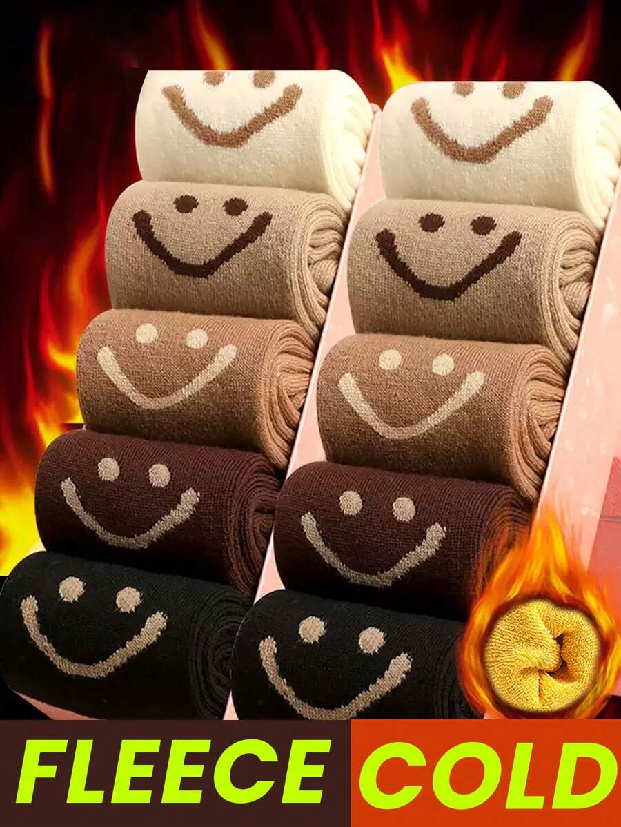 3/5 双女士厚保暖袜，韩版中筒袜，柔软袖口，吸水，纯色，适合 35-43 码 - 彩色 - 查看 1