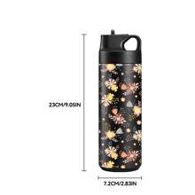 1pc Multicolor Flower/Cherry Pattern Fashion Cute Water Cup, Water Bottle, Stainless Steel Insulated Coffee Cup, Portable Carrying Handle, Travel Water Cup, Fitness, Home, Business Water Cup, Unisex Water Bottle, For Outdoor, Camping, Mother's Day Gift