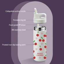 1pc Multicolor Flower/Cherry Pattern Fashion Cute Water Cup, Water Bottle, Stainless Steel Insulated Coffee Cup, Portable Carrying Handle, Travel Water Cup, Fitness, Home, Business Water Cup, Unisex Water Bottle, For Outdoor, Camping, Mother's Day Gift