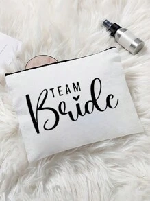 新娘印花拉链化妆包、单身派对婚礼旅行洗漱用品收纳包、便携式化妆包、多功能包、旅行化妆包、字母图案拉链收纳包、拉链手提包、时尚多功能化妆包、妈妈化妆包、情人节礼物、女士有趣字母图案印花礼物、女士化妆包、可爱生日友谊礼物、送给最好朋友的礼物、新娘纪念品化妆包化妆收纳盒化妆收纳 - 白色 - 查看 3