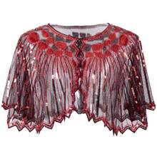 1920 年代 1920 年代欧美复古亮片披肩珠饰女士串珠飞浪晚宴披肩适合正式派对婚礼正式哈莱姆之夜 - 紅色 - 查看 1