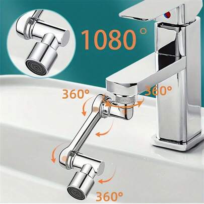1pc Rotatable Faucet Extender - Durable ABS, Multi-Function Spout Adapter For Bathroom Washbasin 1080° Rotating Bathroom Faucet Spray Nozzle, Silvery Design, Water-Saving, Suitable For Kitchen Faucet Extender, Robot Arm For Washing Basin, Home Renovation Accessories, Fits RV Bathroom Faucets. Suitable For All Four Seasons