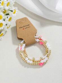 4Pcs Gold Beaded Polymer Clay Cross Bracelet For Women Cute Handmade Stackable Boho Beads Friendship Stretch Bracelet Cross Bracelet Gifts For Women ( The White Cross Has Slight Staining, Please Be Cautious When Taking Photos If You Mind)