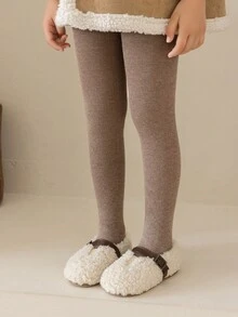 1 pieza Medias cálidas para niñas, Leggings gruesos de unicolor, Pantalones clásicos casuales versátiles suaves y cómodos, Adecuados para uso diario en otoño/invierno o como regalo de vacaciones