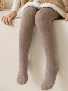 1 pieza Medias cálidas para niñas, Leggings gruesos de unicolor, Pantalones clásicos casuales versátiles suaves y cómodos, Adecuados para uso diario en otoño/invierno o como regalo de vacaciones