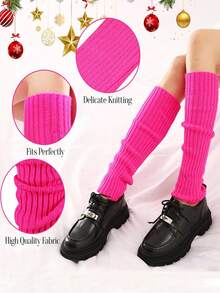 女士暖腿套，绿色，热粉色暖腿套，2 件装 80 年代 90 年代暖腿套，复古女士时尚针织暖腿套，适合派对舞蹈运动瑜伽、跑步、徒步旅行、角色扮演 - 彩色 - 查看 3