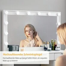 CLIPOP Große Schminktisch Weiß mit LED Beleuchtung und Hocker, Kosmetiktisch mit Spiegel, 4 Schubladen, Aufbewahrungsschrank und Hocker, Frisierkommode Frisiertisch Schlafzimmermöbel Vanity Set