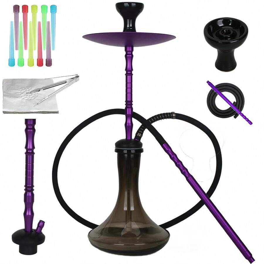 1pc Premium Zinc Alloy Hookah Set (Includes All Accessories: Silicone Hose, Ceramic Bowl, Tongs, Foil, Disposable Mouthpieces)