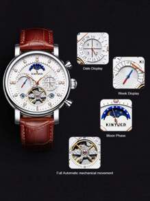 KINYUED Multi-Functional Mechanical Watch Flywheel Automatic Men's Watch Moon Phase Mechanical Watch Business Men's Watch