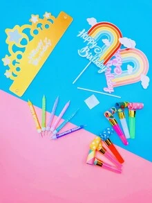 1 套生日快乐帽子、蛋糕装饰、生日蜡烛彩色蜡烛套装，适合生日、新年派对庆祝 - 彩色 - 查看 17