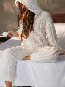 Nina Bonheur 2pcs Women's Thick Fleece Hoodie And Comfortable Pants Fluffy Lounge Set, Fall/Winter Clothes, Cozy - Baby Pink - View 3