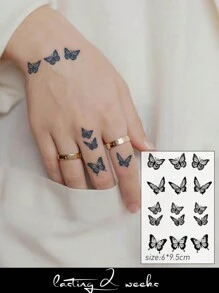 1 件草本汁半永久性蝴蝶纹身，Y2K 风格，独特设计的小图案，7-14 天不褪色、不反光，适用于手指、耳朵、颈部、肩部、锁骨和身体，临时纹身贴纸 - 藍色 - 查看 1