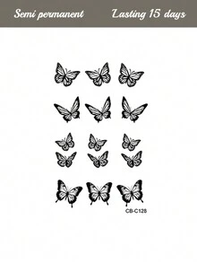 1 件草本汁半永久性蝴蝶纹身，Y2K 风格，独特设计的小图案，7-14 天不褪色、不反光，适用于手指、耳朵、颈部、肩部、锁骨和身体，临时纹身贴纸 - 藍色 - 查看 4