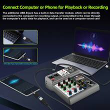 Mezclador de audio profesional Aveek, consola de mezcla de sonido con efecto de eco de retardo digital USB Bluetooth de 4 canales, entrada de alimentación fantasma de 48 V, mezcladores de DJ estéreo para grabación, transmisión en vivo, podcasting - Negro - Ver 5