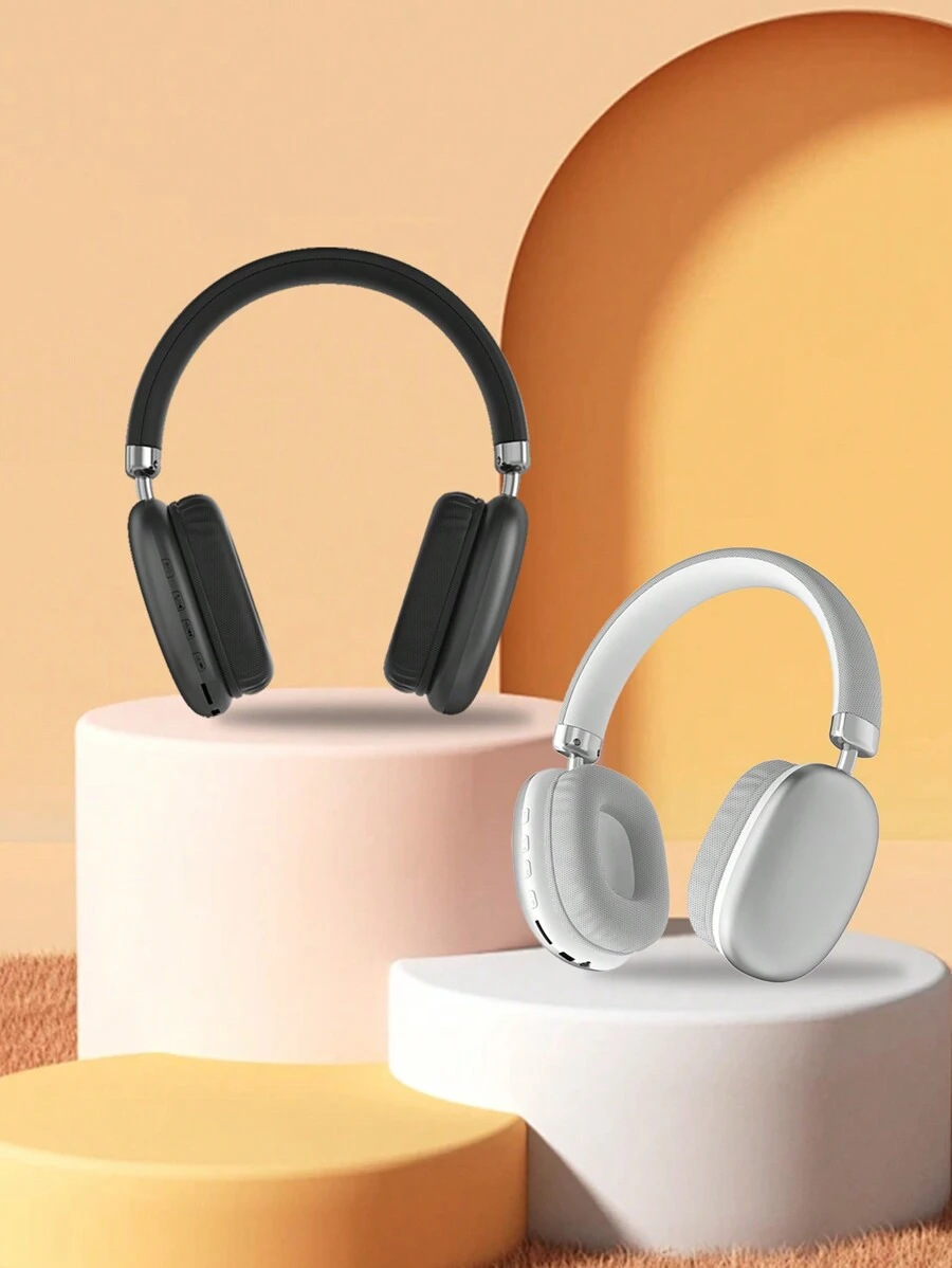 黑色无线耳机，带麦克风，强劲低音，记忆海绵耳罩，HiFi音质，轻巧可折叠，适合健身、看电视、旅行、居家办公等多种场合。