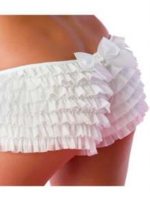 Women Y2k Ruffle Shorts With Bow Party Mini Shorts Skirt Low Rise Layered Micro Shorts Pettipants Pj Bottoms - 白色 - 查看 10