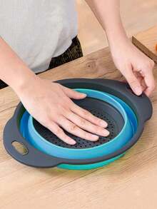 1 chiếc giỏ đựng nước rửa chén gấp gọn bằng silicon hình tròn, giỏ lọc có thể gấp lại, bồn rửa nhà bếp đa chức năng, chậu rửa rau có thể điều chỉnh và thu vào, dụng cụ gia dụng tiện lợi để rửa rau và trái cây trong nhà bếp và phòng ăn, thoát nước nhanh - Màu xanh lam - Xem 5