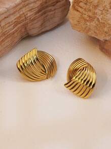2 peças/conjunto de brincos de aço inoxidável com listras geométricas, estilo empresarial moderno, adequado para uso diário feminino ou reuniões, ideal para presentes de Natal
