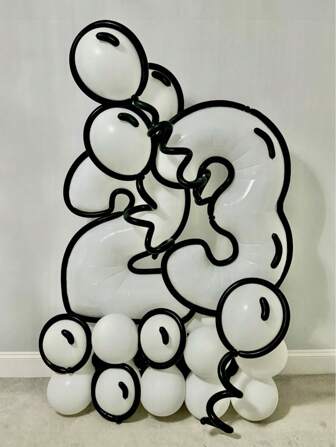 55pcs/Set 40-Inch (Approx. 101cm) White Number 0-9 Birthday Foil Balloons, 10-Inch Black & White Cartoon Balloons, Black Latex Balloons, For Birthday Party Decoration, Baby Shower