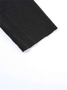 2pcs/Set Women's Solid Color Streetwear Fitted Crew Neck Long Sleeve Heart Rhinestone Hollow Out Fitted Pants Set - Black - View 6