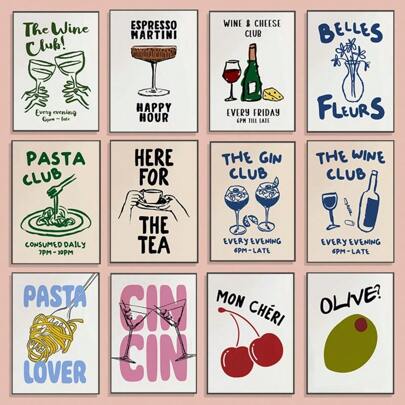 1pc Modern Kitchen Art Wine Coffee Afternoon Tea Delicious FoodPoster Canvas Paintings Wall Art Pictures Bar Club Home Decor No Frame