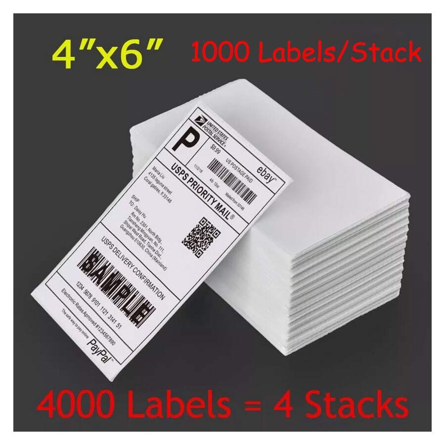 Tapsin 4000 Fanfold 4 X 6 Direct Thermal Shipping Labels For Zebra 2844 Elton Rollo UK - White - View 1
