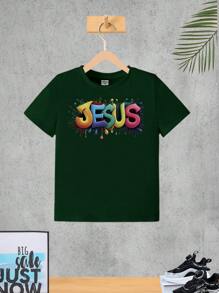 Children's Set Boy Jesus Collor T-Shirt And Bermuda Shorts Children's Clothing Male Summer - 墨綠色 - 查看 2