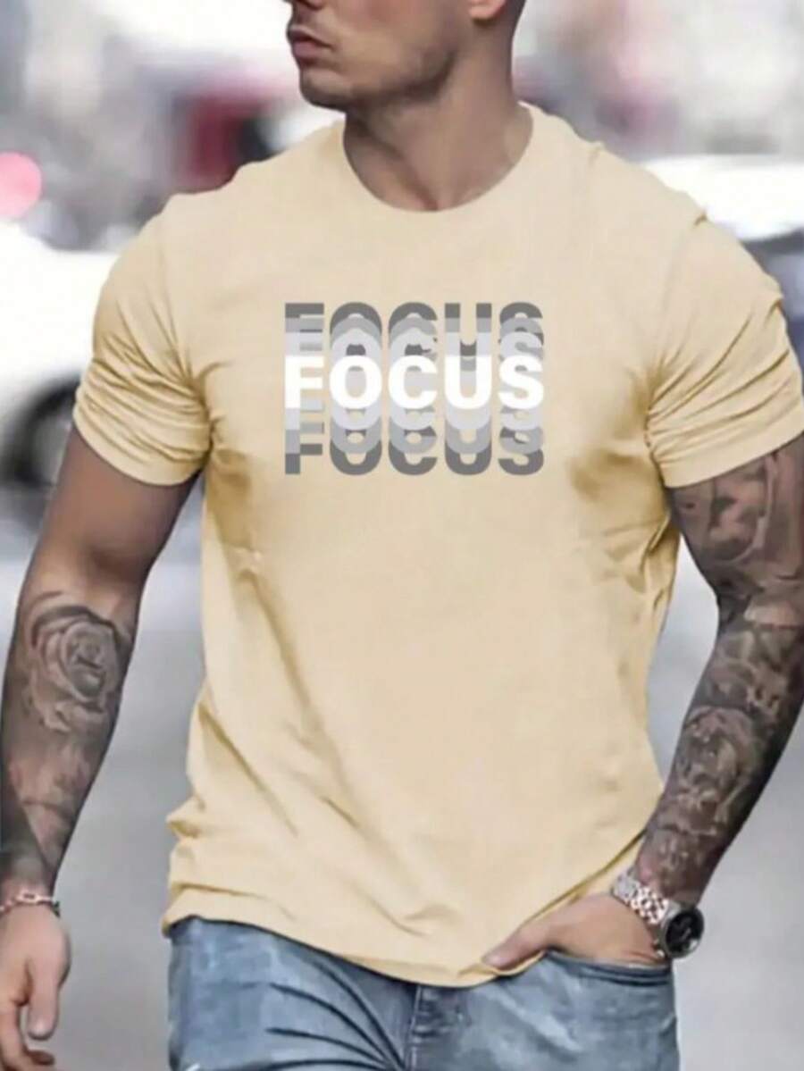 Focus Men's T-Shirt 100% Cotton Shirt Premium Mesh Blouse Round Neck Shoulder-To-Shoulder Reinforcement New Release - 米色 - 查看 1
