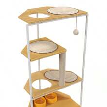Corner Cat Tower, Cat Tree With Scratching Post, Cat Condo With Feeding Station And Climbing Platforms, Pet Furniture For Indoor Cats - 白色 - 查看 3