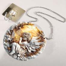 洗礼圆形天使门牌悬挂亚克力装饰墙圆形挂牌，沉睡天使圆形剪贴画装饰，圣诞装饰，贴纸，礼品标签，天体图形 - 20x20cm - 查看 4