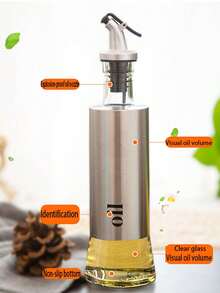 1 件不锈钢和玻璃油瓶/醋分配器，高品质液体倒出容器，带防漏滴嘴，适用于厨房橄榄油、香醋 - 白色 - 查看 5