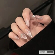 GIRL PLUS GIRLPLUS 10 miếng móng tay giả làm thủ công tinh khiết hình xương hạnh nhân, móng tay hình bầu dục vừa, mắt mèo trong suốt màu hồng, đính ngọc trai hình đuôi cá ba chiều, thiết kế đuôi cá vẽ tay, giống như công chúa tiên cá, bộ móng thời trang nhẹ nhàng và dễ thương phù hợp cho phụ nữ và trẻ em gái đeo hàng ngày, thay đổi hình dạng bàn tay - Hồng - Xem 17