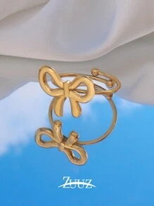 1pc Fashion Stainless Steel Rings For Women Bowknot Ribbon Style Adjustable Open Ring Female Jewelry Best Friends Gifts