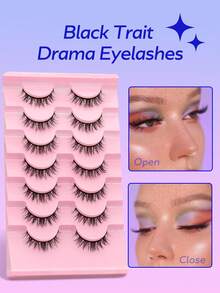 GROINNEYA Manga Lashes 7 对仿貂皮睫毛自然外观蓬松 3D 浓密睫毛柔软交叉纤细睫毛延长化妆适合派对旅行 (MA05) - 黑色 - 查看 8