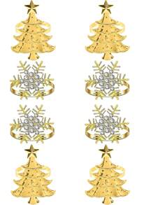 8pcs/Set Christmas Red Cloth Napkins And Christmas Snowflake Christmas Tree Napkin Rings, Suitable For Christmas, Parties, Weddings, Dining Table Decorations - Multicolor - View 11