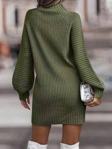 Vestido de punto cuello alto de hombros caídos bolsa no incluida - Verde militar - Ver 5