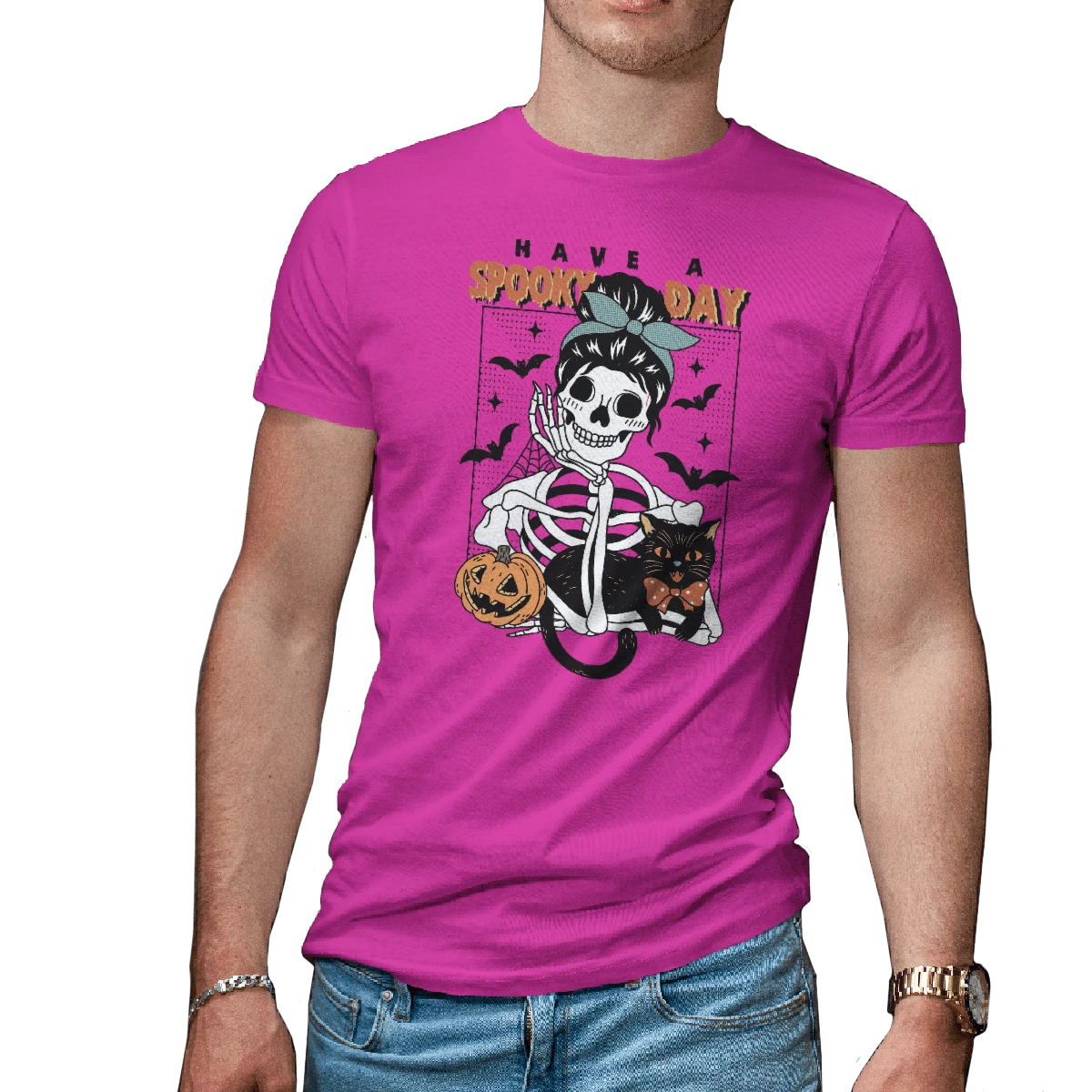 Playera para Caballero para Halloween Spooky Day - Rosa - Ver 1