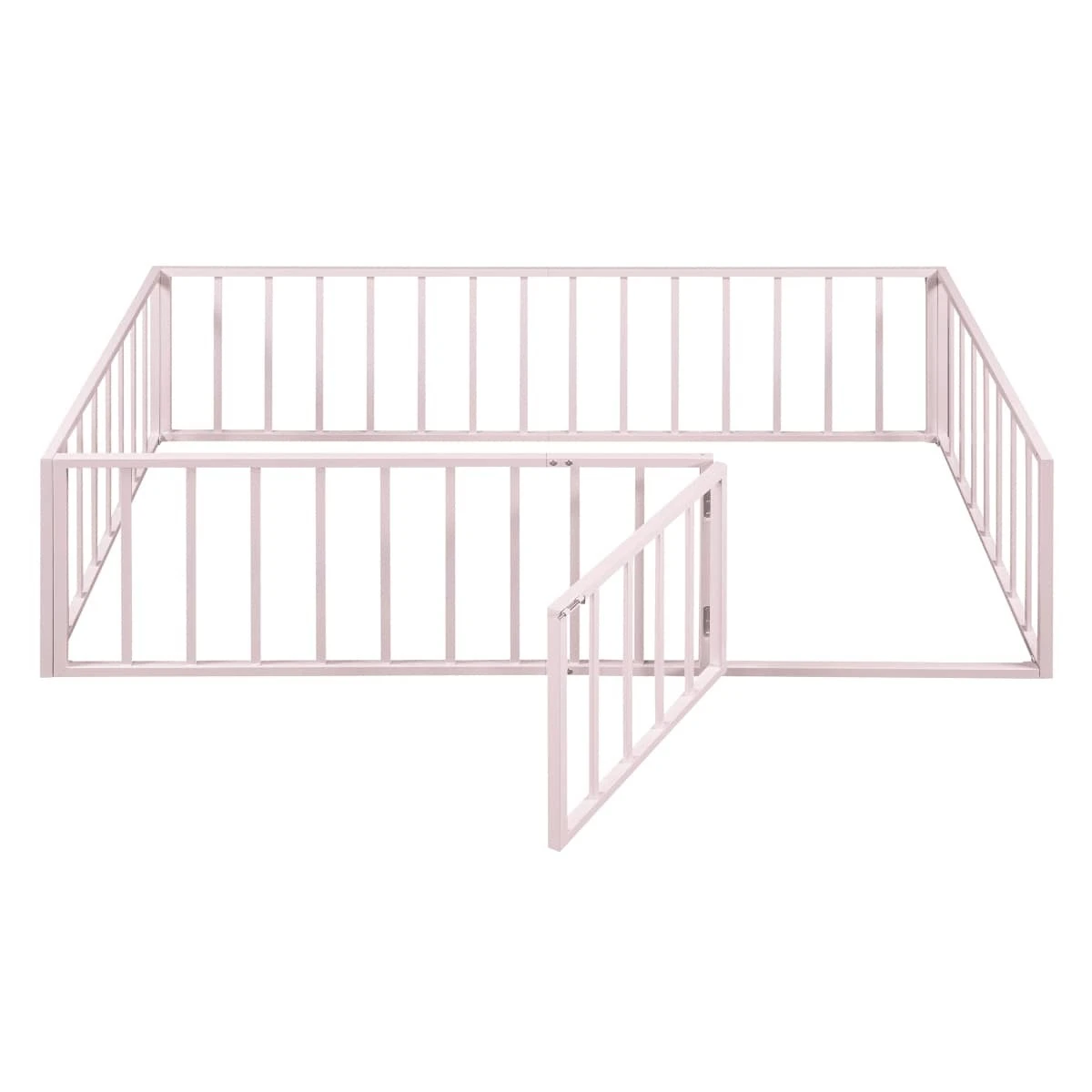 Twin Size Metal Floor Bed Frame With Fence And Door, Pink SHEIN USA