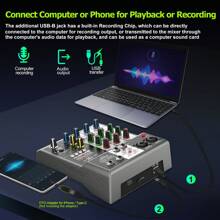 Mezclador de audio profesional Aveek, consola de mezcla de sonido con efecto de eco de retardo digital USB Bluetooth de 4 canales, entrada de alimentación fantasma de 48 V, mezcladores de DJ estéreo para grabación, transmisión en vivo, podcasting - Negro - Ver 6