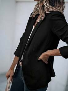 European & American New Autumn/Winter Fashion Elegant Lapel Single-Button Fitted Women's Blazer - 黑色 - 查看 3