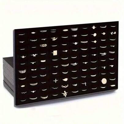 1个/3个装黑色天鹅绒100格戒指泡沫展示架，高档珠宝收纳展示架，适用于零售店和精品店