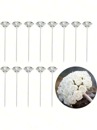 50/100 Pcs (0.6*3.8cm) Diamond Bouquet Pins, Suitable For Transparent Flower Pins For DIY Crafts, Wedding Anniversaries, Bridal Bouquets, Sewing Breast Flower Pins Decoration, Wedding Bouquets, Transparent Flower Pins For Wedding Anniversaries, Floral Accessories For Wedding Bouquets. They Can Also Be Used As Mother's Day Gifts, Decorative Roses, Presenting A Decorative Style.Fall Decor,Halloween Decor,Wedding Decor.