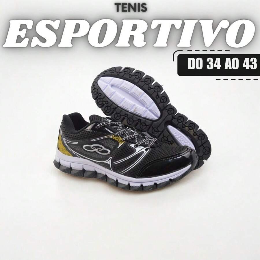 Tenis olimpicos Esportivo Melhor Qualidade macio confortavel envio imediato do 34 ao 43 - Preto - Visão 1
